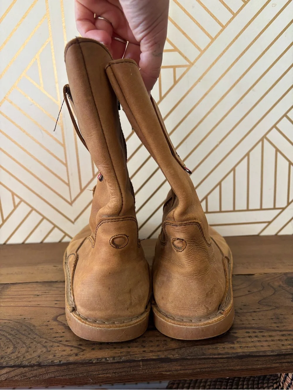 Women's Tan Leather Ankle Booties with Side Zip